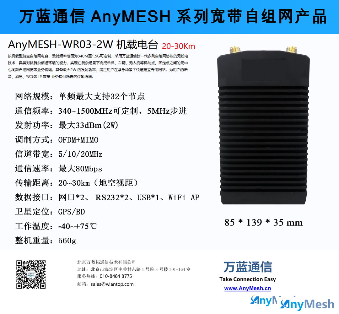 AnyMESH-WR03-2W机载型航空自组网电台无人机图传电