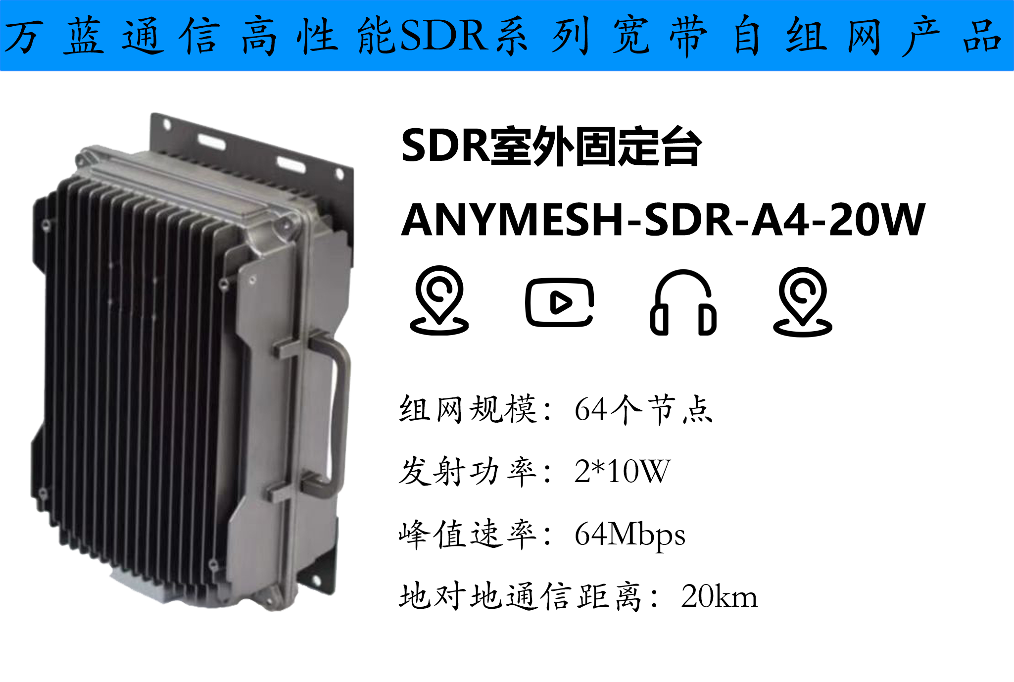 ANYMESH-SDR-A4-20W室外基站型自组网设备 自组